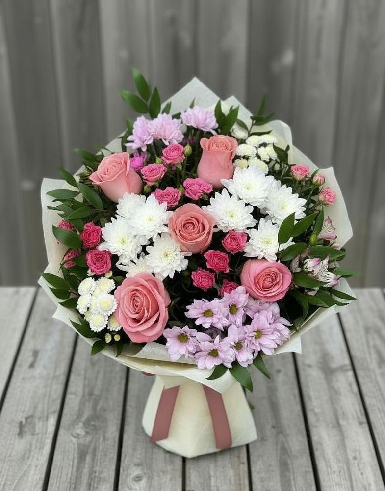 Букет цветов из: Альстромерии, Гвоздики, Розы и Хризантемы в Красный Бор