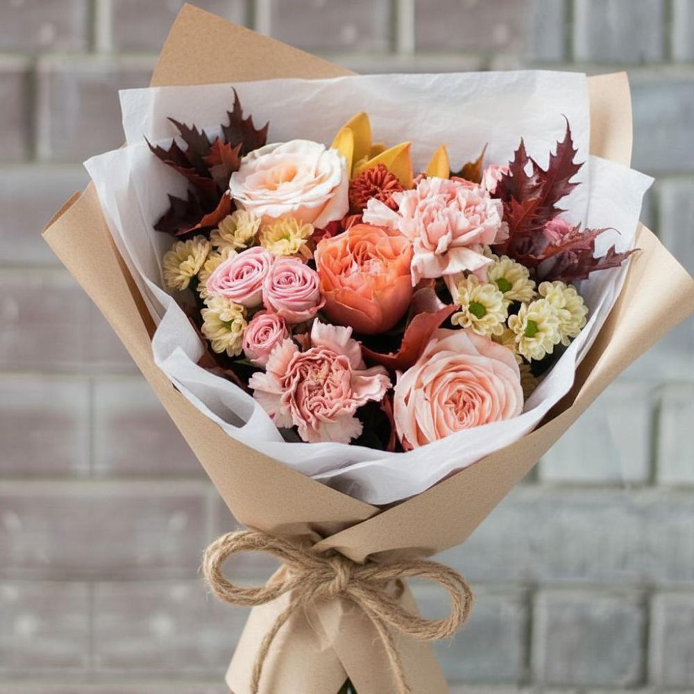 Букет цветов из: Гвоздики, Хризантемы и Розы в Красный Бор