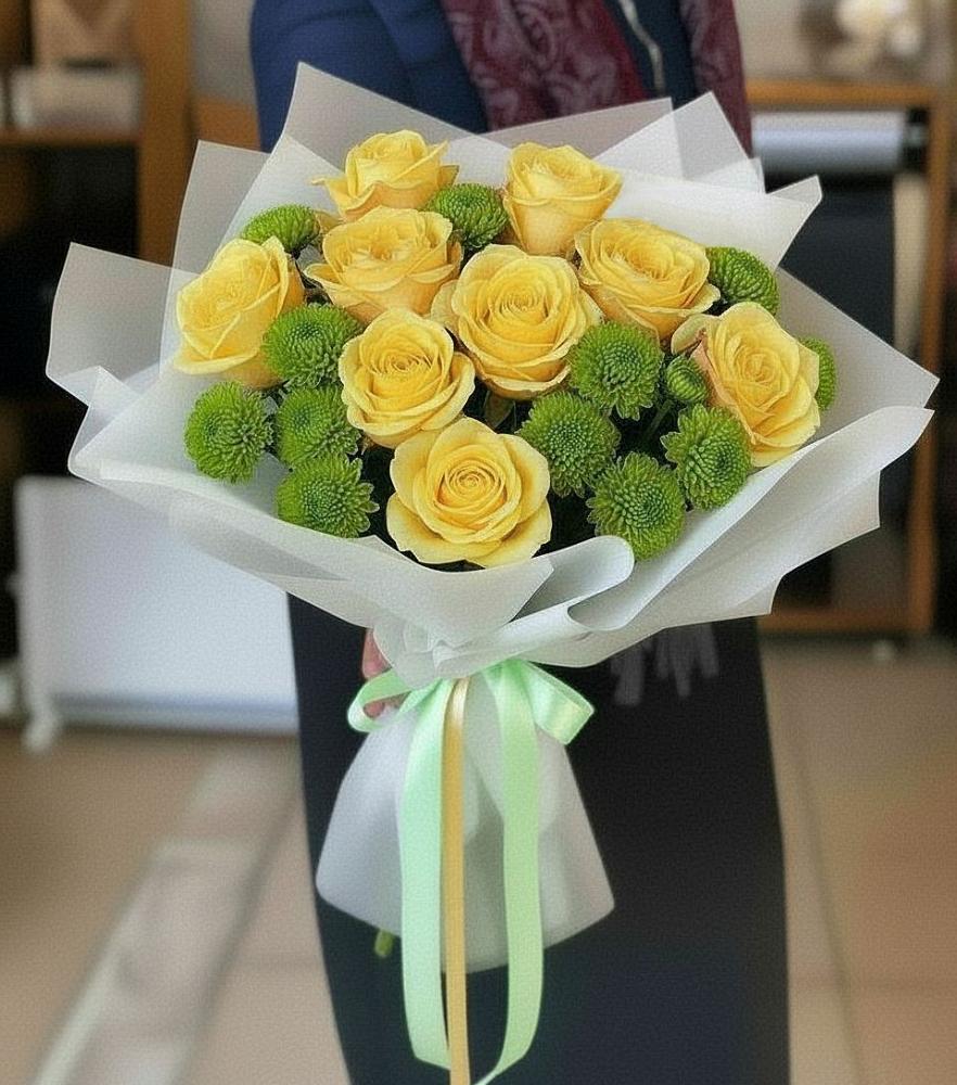 Букет цветов из: Хризантемы и Розы в Красный Бор