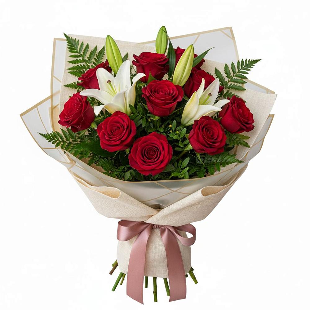 Букет цветов из: Лилии и Розы в Красный Бор