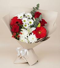 Букет цветов из:  Розы, Хризантемы, Герберы и Лилии в Красный Бор