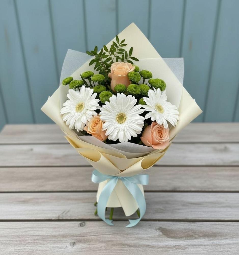 Букет цветов из: Герберы, Розы и Хризантемы в Красный Бор