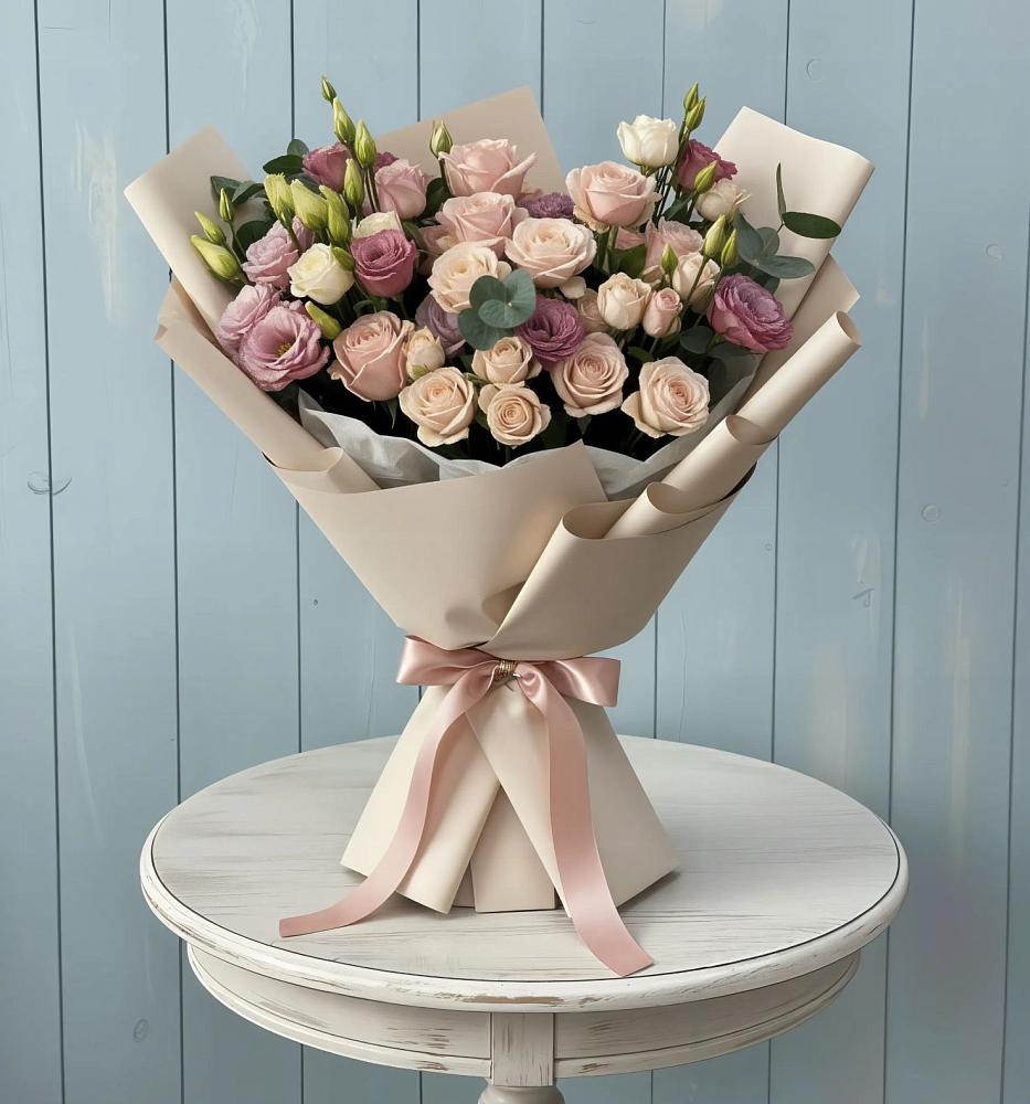 Букет цветов из: Розы и Лизиантусы в Красный Бор