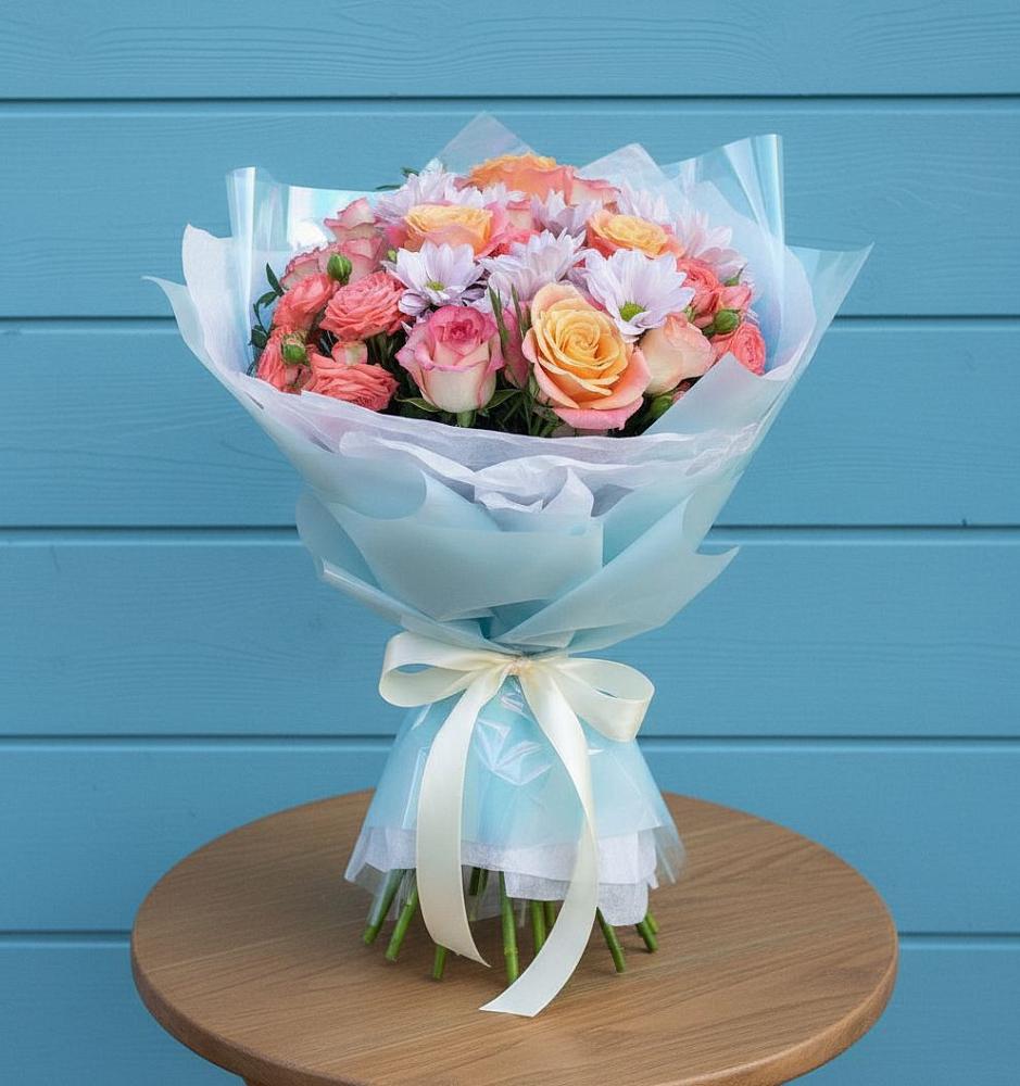 Букет цветов из: Хризантемы и Розы в Красный Бор